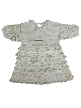 Vintage Handmade Crochet Knit Cream Tiered Ruffle Toddler Dress Cottagecore
